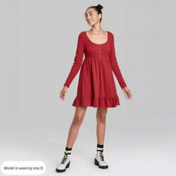 wild fable Dresses & Skirts - Wild Fable Maroon Waffle Knit Long Sleeve Dress